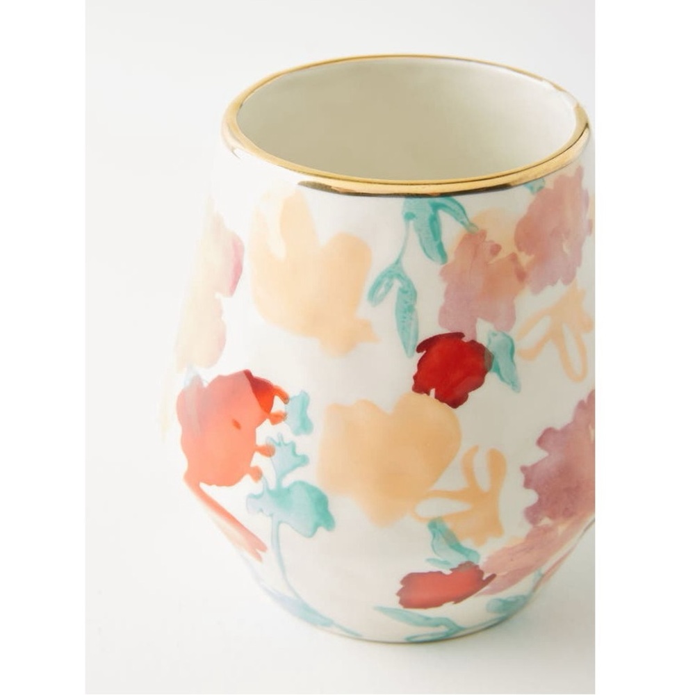 Anthropologie Larue Vase Floral Watercolor Multicolor Stoneware - Picture 2 of 10